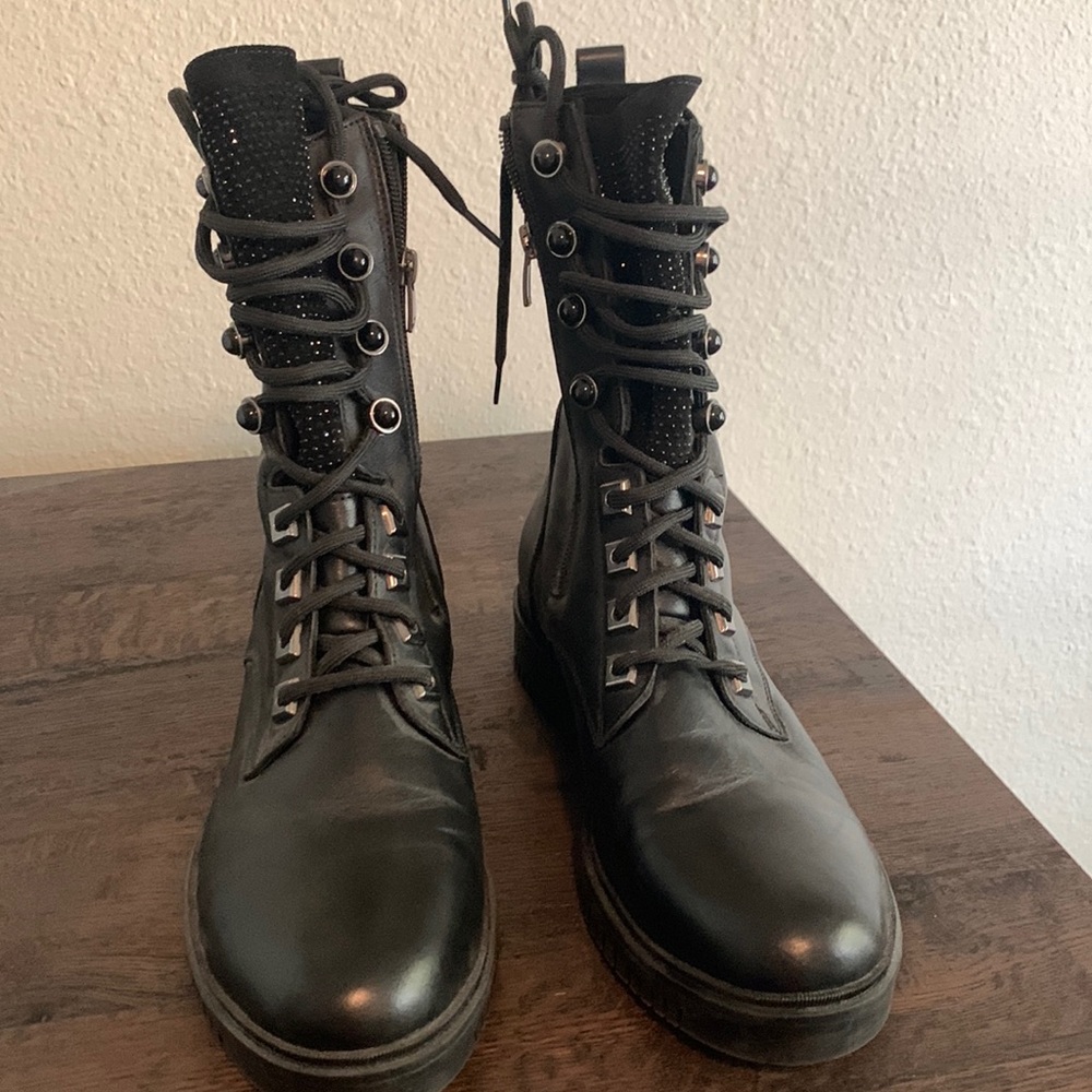 Black Leather Combat Boots - 9US/40EU